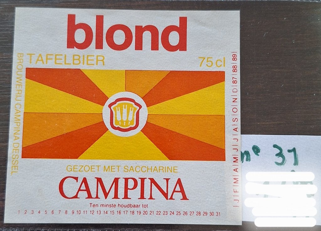 etiket Campina blond tafelbier (nr31), Ophalen, Zo goed als nieuw, Overige typen, Overige merken