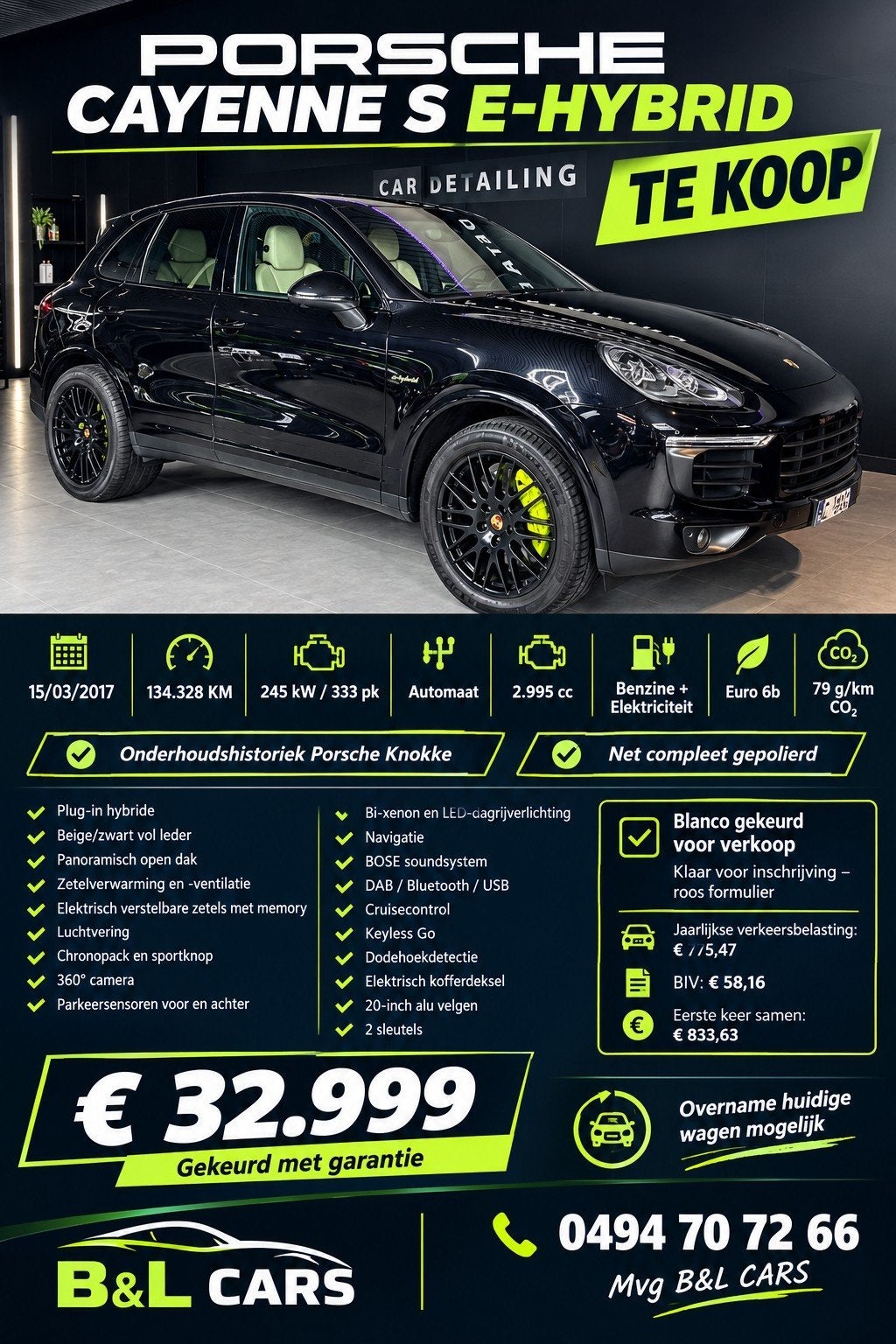 Porsche Cayenne S E-Hybrid reeds blanco gvv, Auto's, Automaat, Cayenne, Zwart, Leder