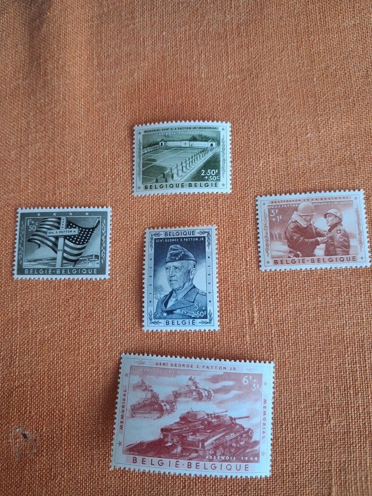1957 timbres belges  Général  Patton COB 1032 A 1036, Enlèvement ou Envoi