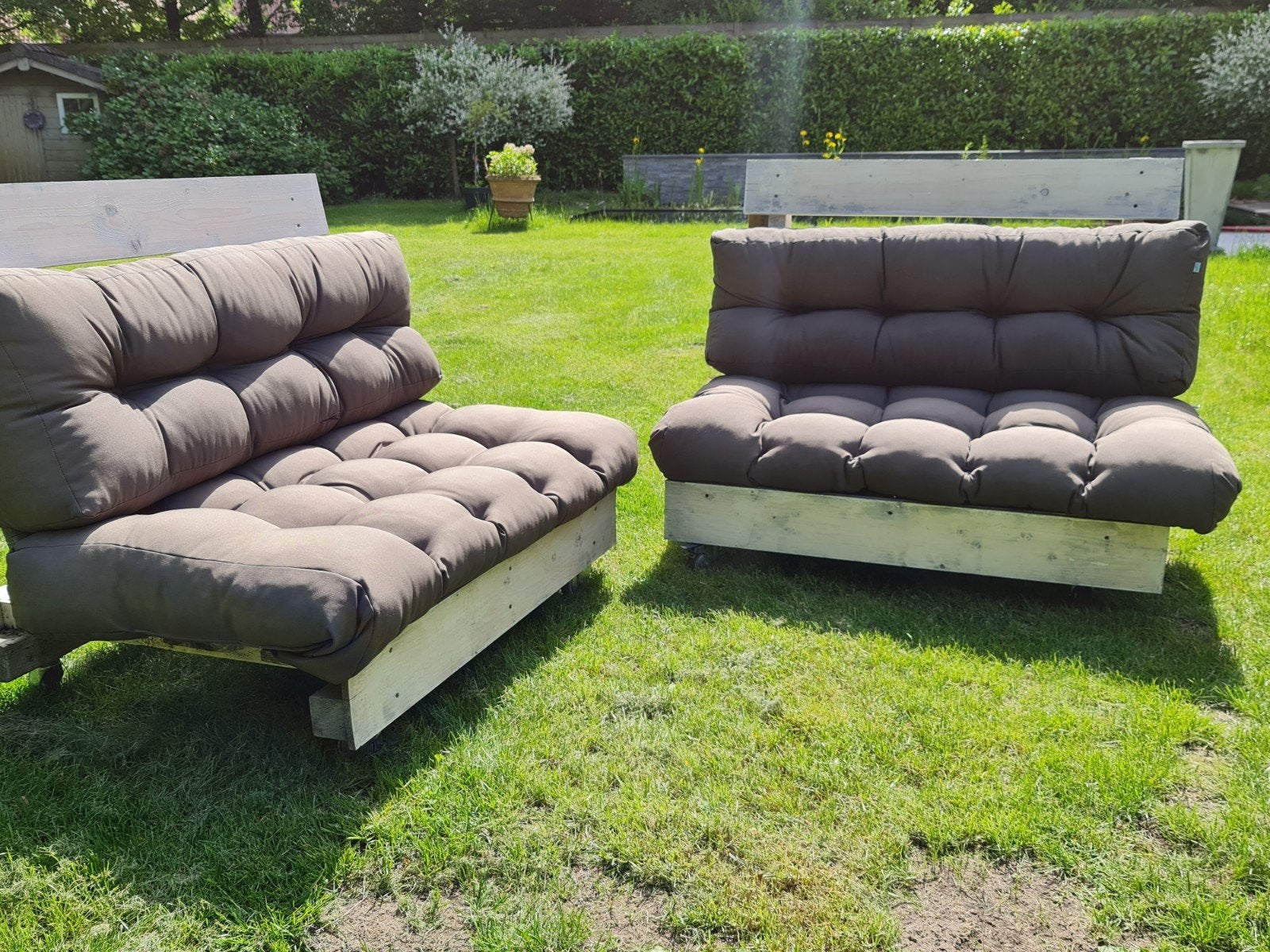 Loungeset houten banken op wielen met taupekleurig, Ophalen, Hout, Loungeset