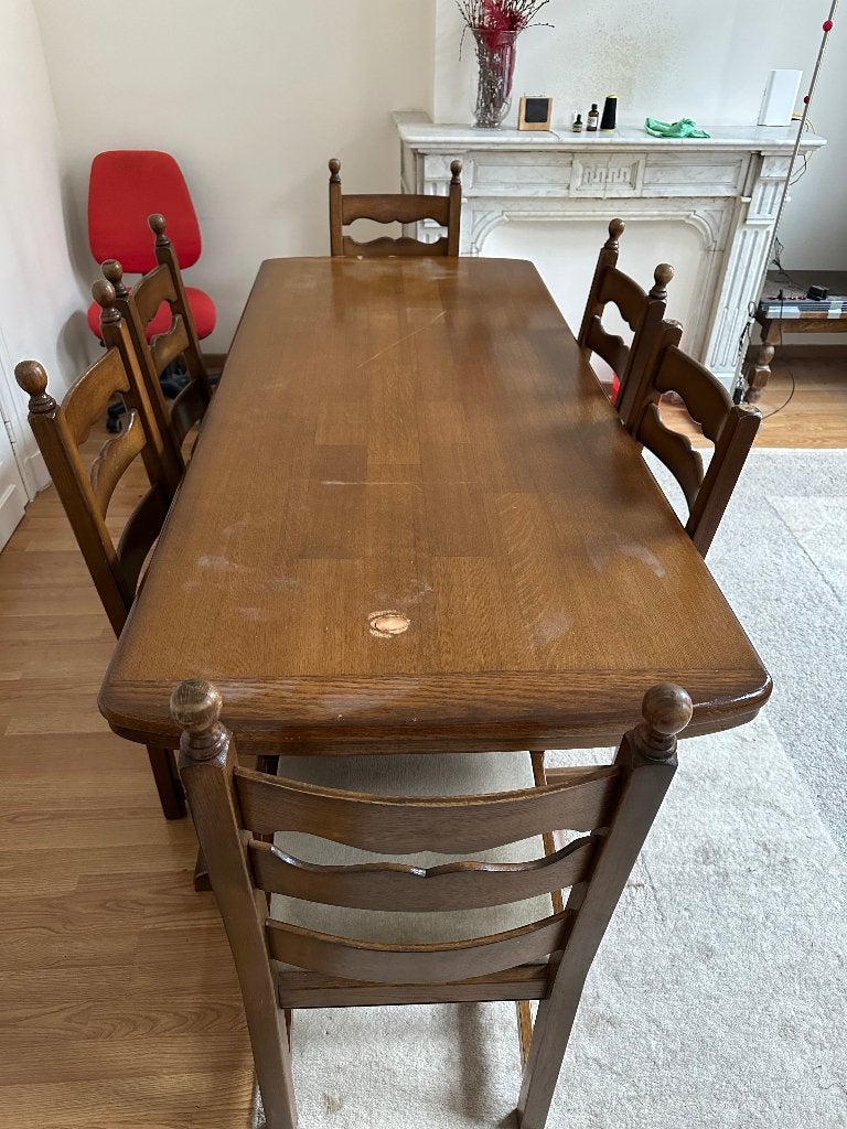 Table à manger avec 6 chaises - À donner, Maison & Meubles, Carré, Enlèvement, Utilisé, 50 à 100 cm