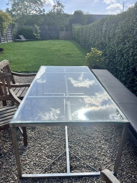Tuintafel, Huis en Inrichting, Ophalen, Gebruikt, 100 tot 150 cm, Glas