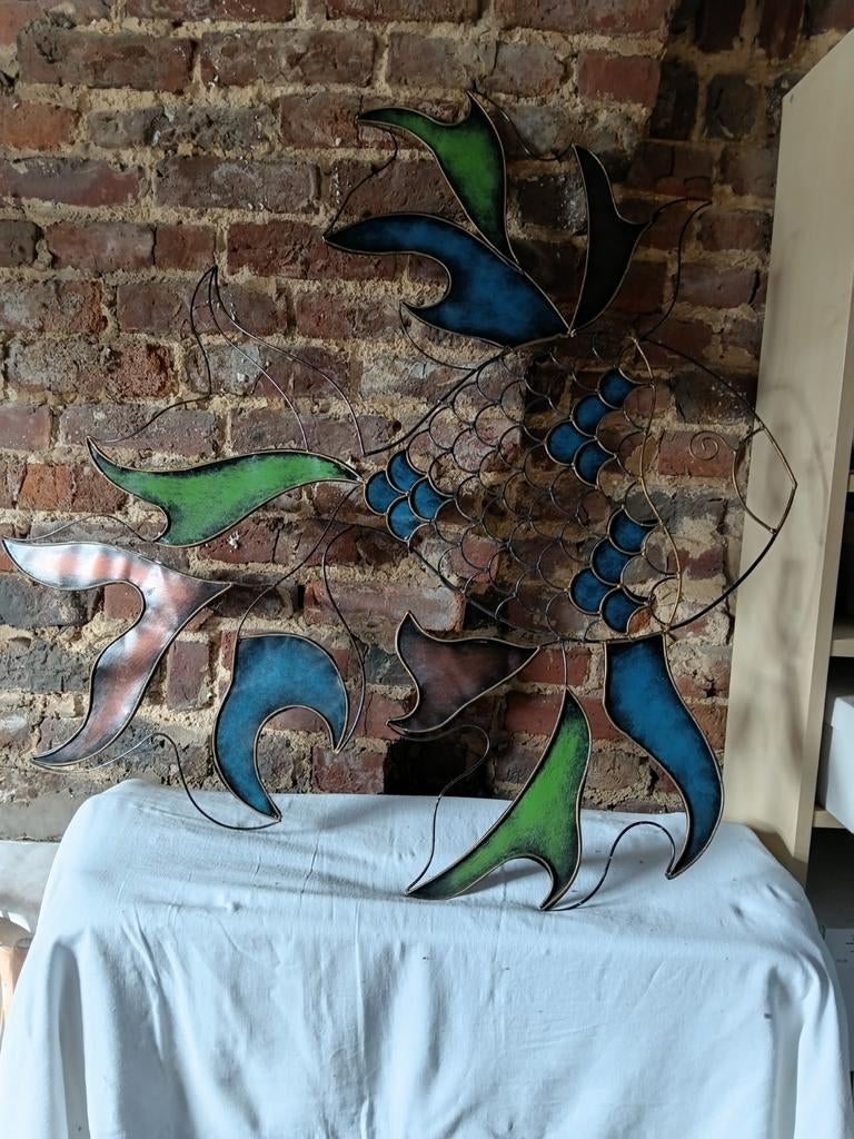 Sculpture murale décorative en métal -poisson stylée, Antiek en Kunst, Kunst | Designobjecten, Ophalen