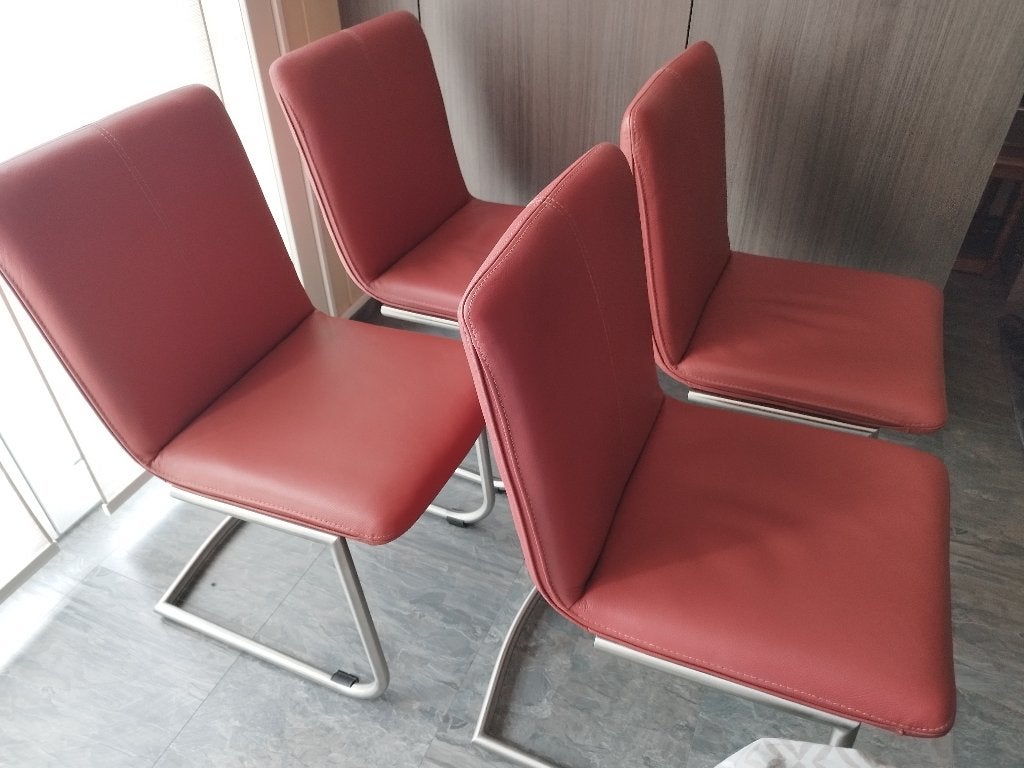 Lederen eetkamerstoelen, Maison & Meubles, Chaises, Rouge, Comme neuf, Enlèvement, Cuir