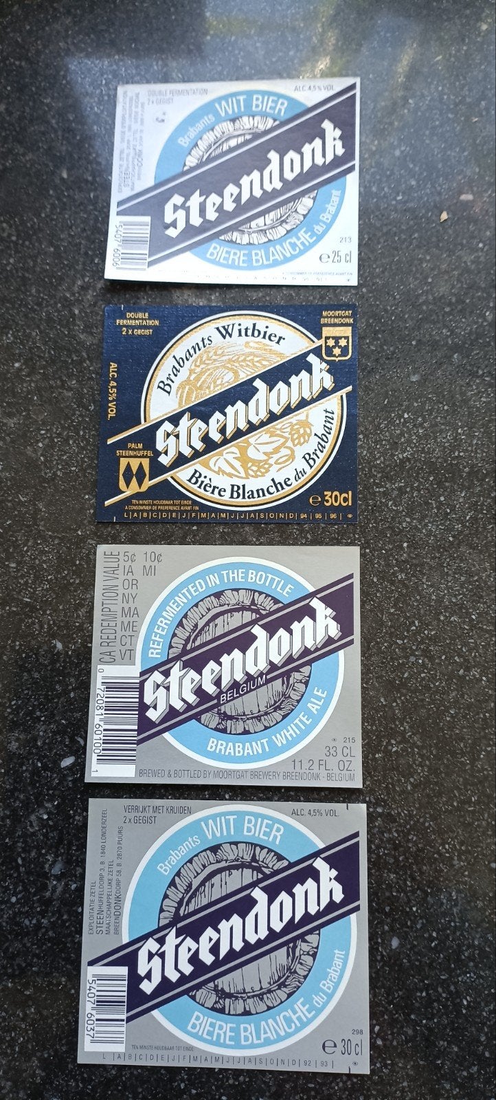 4 bieretiketten Steendonk. /colab Moortgat en palm, Collections, Marques de bière, Enlèvement ou Envoi, Palm