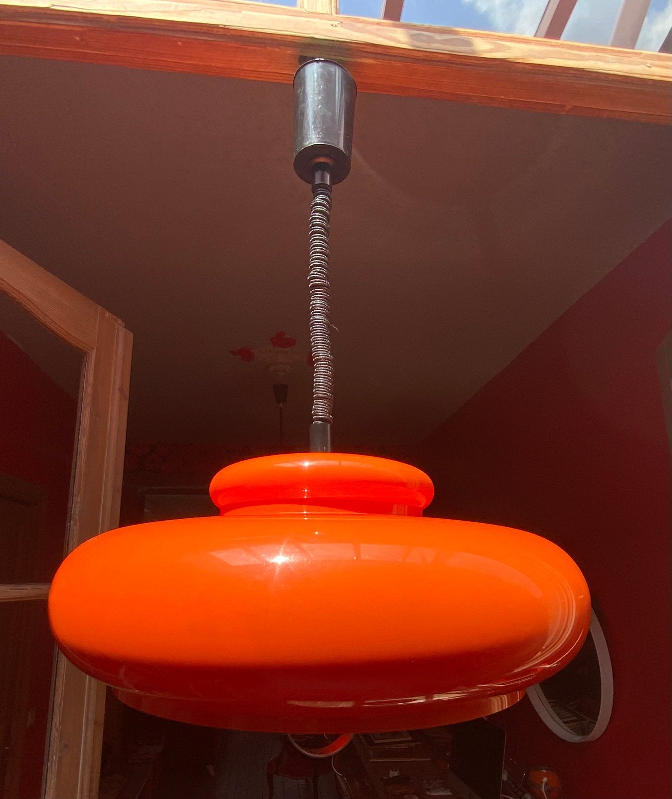 Vintage hanglamp in oranje kunststof, Ophalen of Verzenden