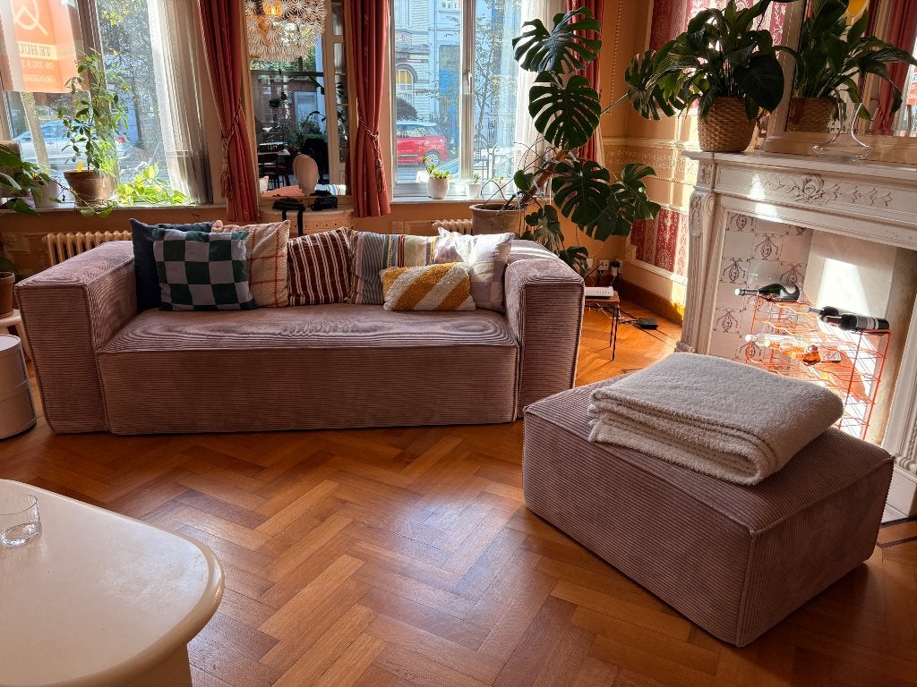 Sofa/zetel + voetrust/pouffe, Huis en Inrichting, Ophalen, Gebruikt, 100 tot 125 cm, Driepersoons