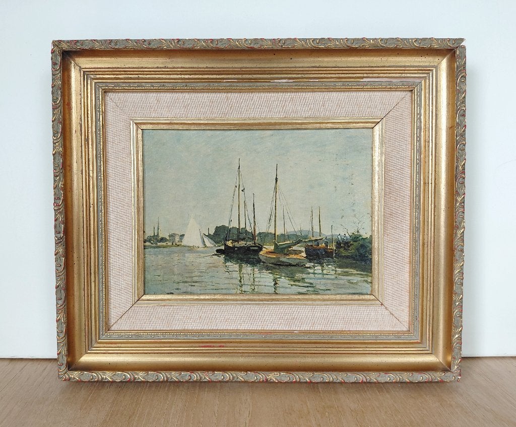 Bateaux de plaisance, Claude Monet, reproduction années '50, Antiquités & Art, Enlèvement ou Envoi, Autres techniques, Cadre spécial