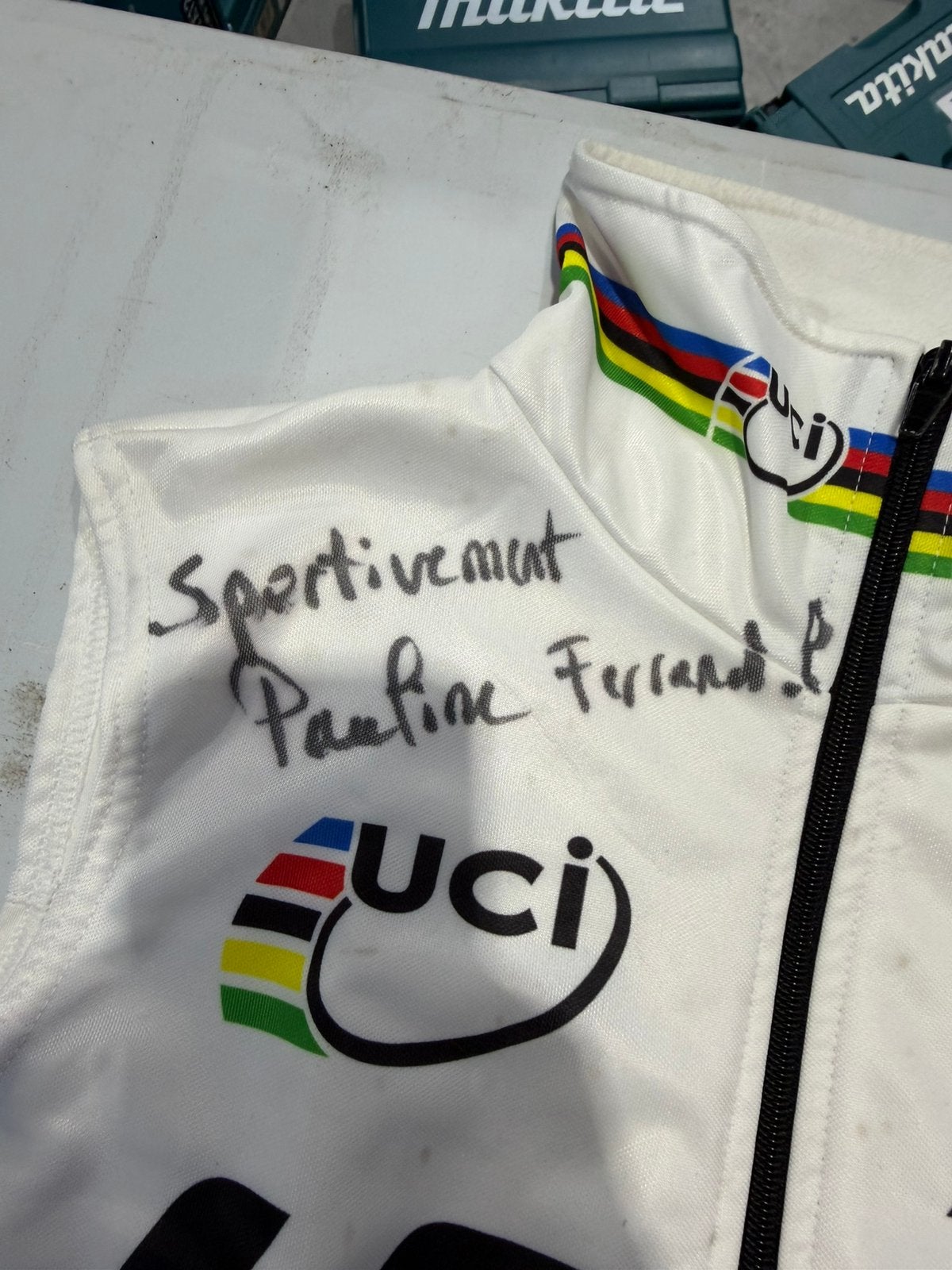 Pauline Ferrand-Prévot – gesigneerd UCI Wereldkampioensvest, Ophalen, Gebruikt