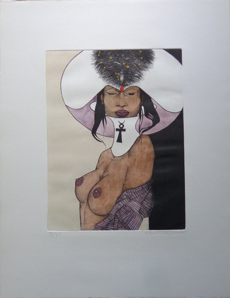 JEF VAN TUERENHOUT / LILITH / ETS + AQUAREL / 65x50cm / SIG, Portret en Figuren, Ophalen of Verzenden, Gelimiteerde oplage, Ets