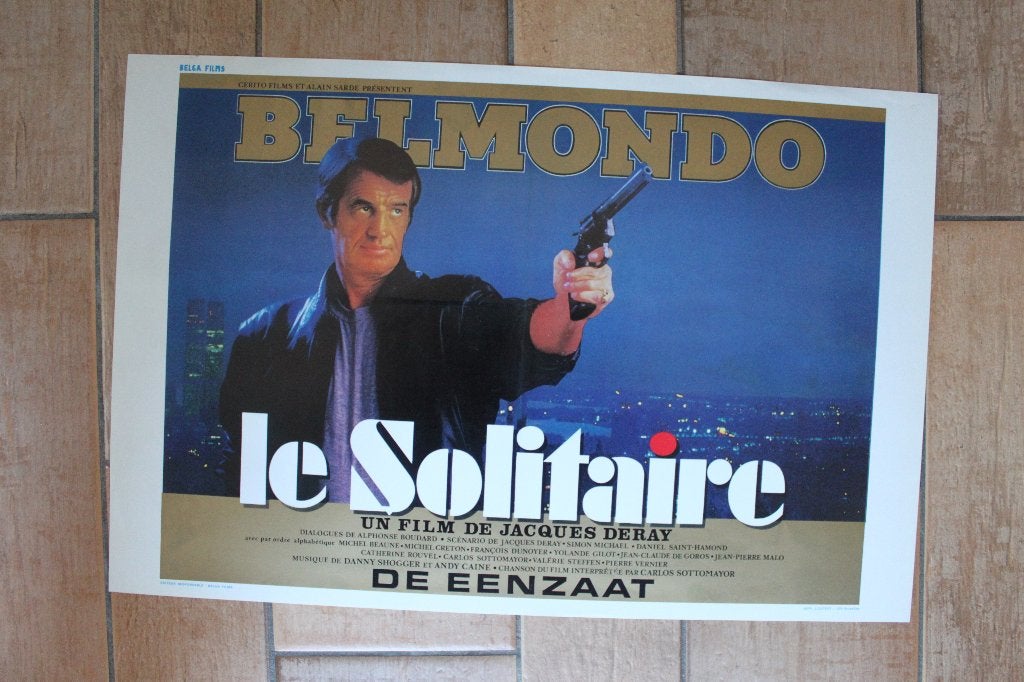 filmaffiche Jean-Paul Belmondo le solitaire filmposter, Rechthoekig Liggend, Ophalen of Verzenden, Zo goed als nieuw, A1 t/m A3