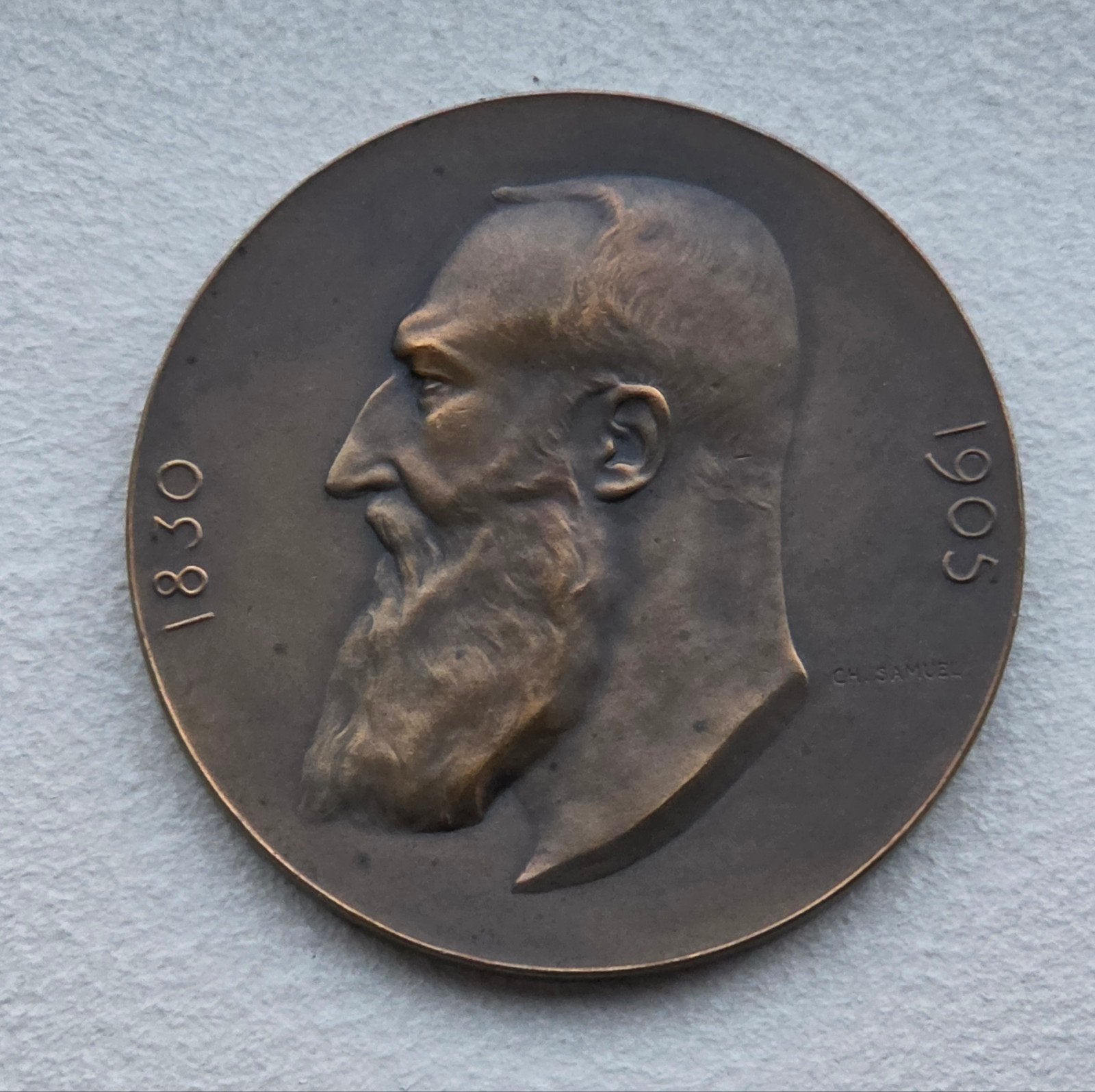 medaille Leopold II 1905 , 75j België 7cm, Ophalen of Verzenden, Brons