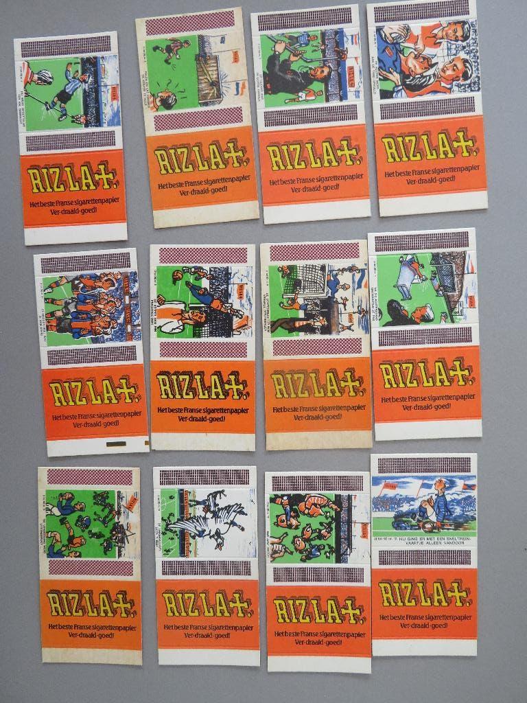 12 ongevouwde Lucifer doosjes Rizla sigarettenpapier voetbal, Ophalen of Verzenden, Zo goed als nieuw, Luciferdoosjes of -merken