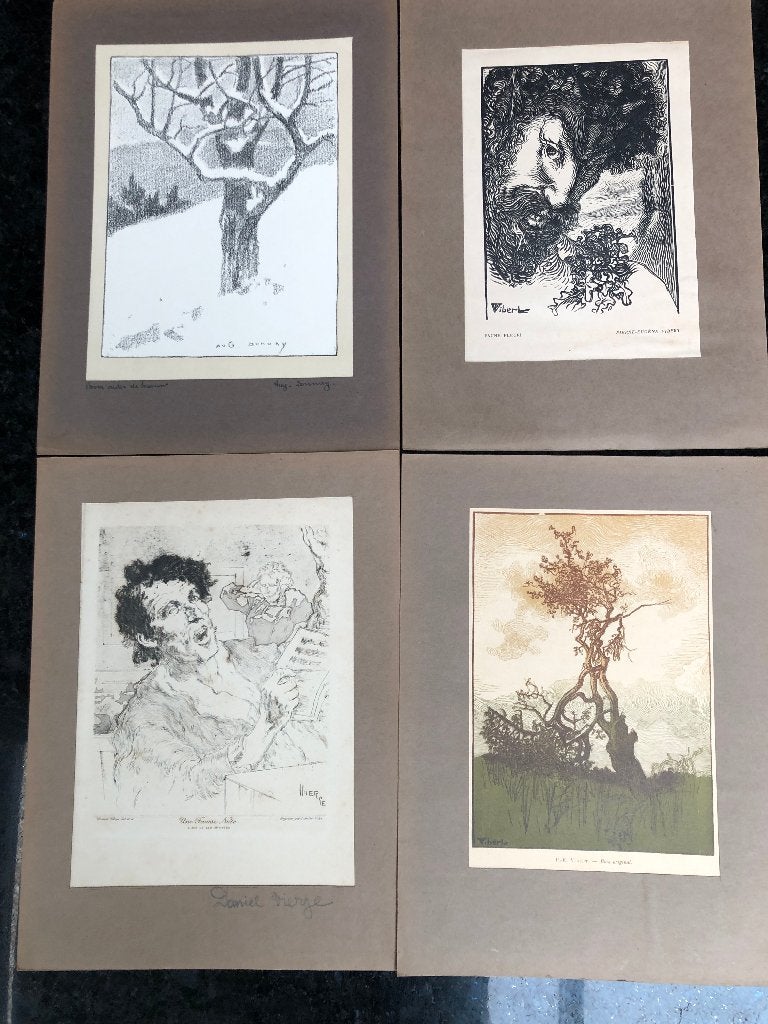 5 reprodukties pentekeningen, Antiquités & Art, Enlèvement