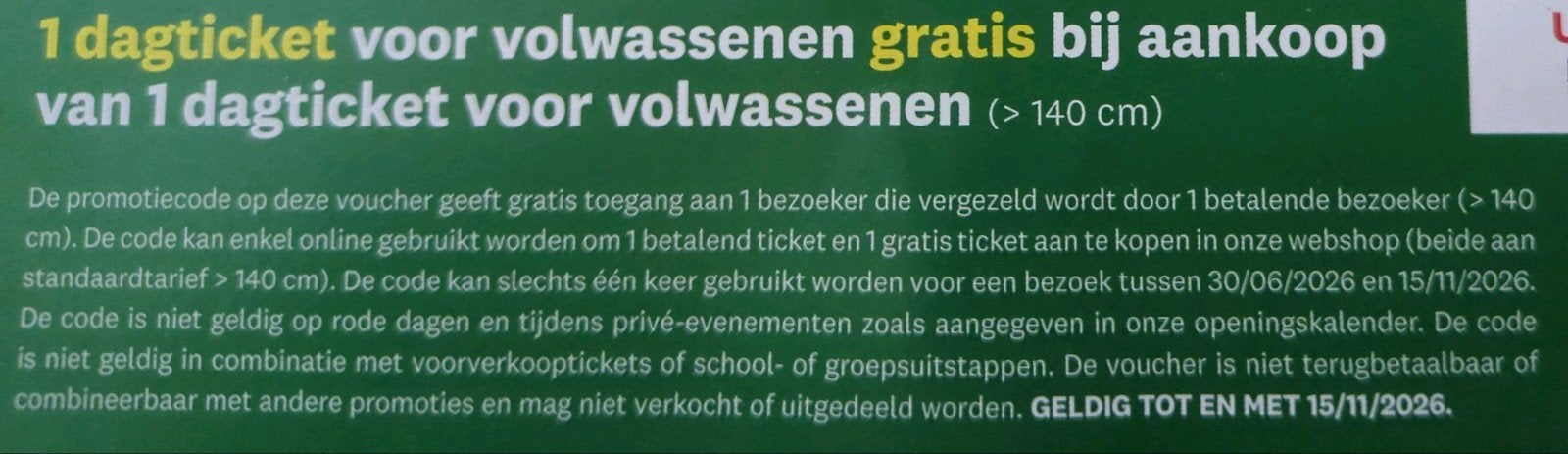 Gratis kortingsbon Bobbejaanland 1 + 1 gratis, Tickets en Kaartjes, Twee personen, Kortingsbon, Pretpark