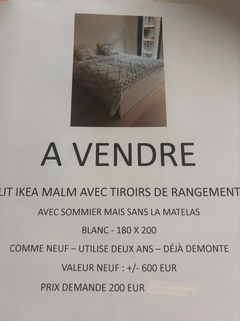 Lit  blanc 1m80 , bacs de rangement IKEA, Comme neuf, Enlèvement, 200 cm, Deux personnes