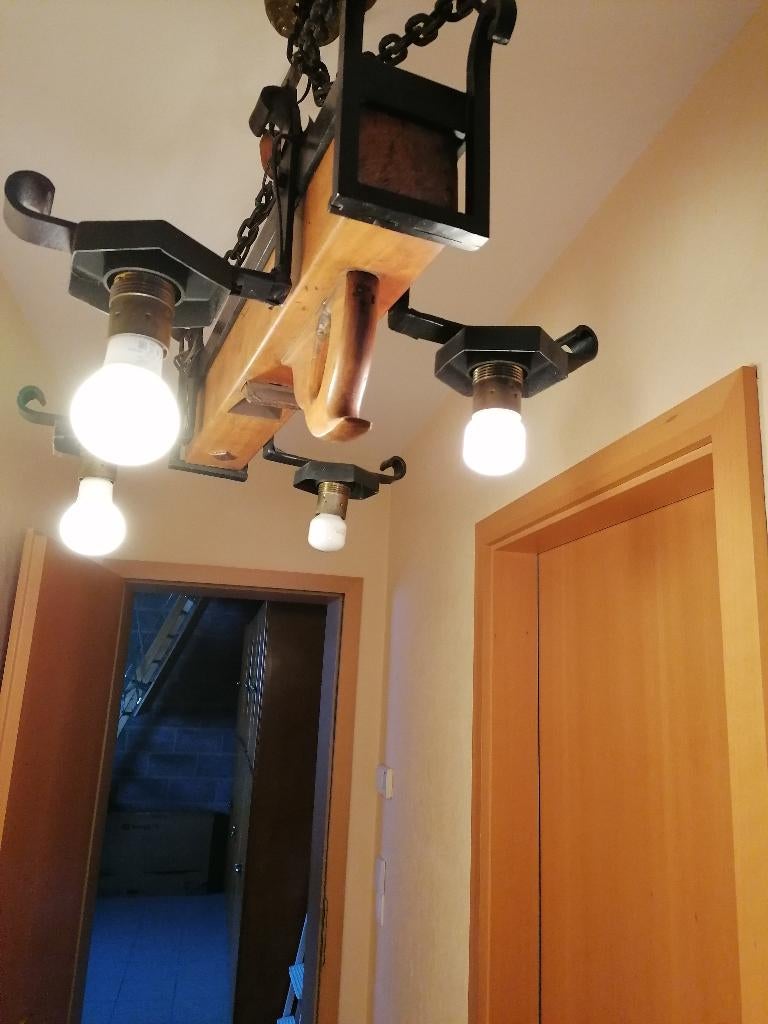 Smeedijzeren kroonluchter, Ophalen, Gebruikt, Hout, Antiquité