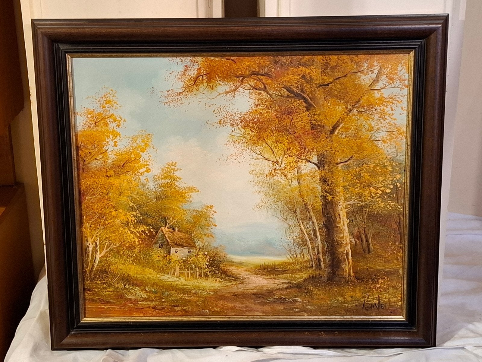 Huile sur toile signée R. Hansen – Paysage d’automne, Œuvre originale, Peinture acrylique, Paysage, Enlèvement