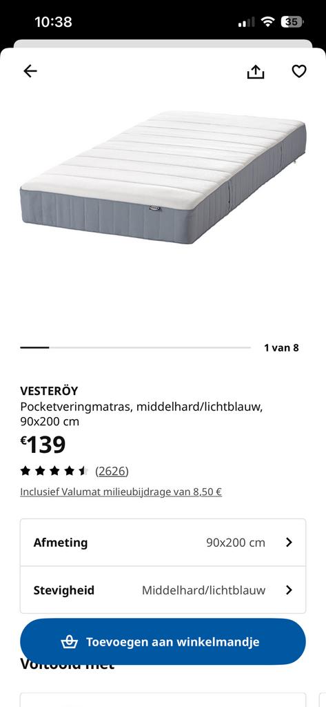 Matras, Huis en Inrichting, Slaapkamer | Matrassen en Bedbodems, Ophalen, 90 cm, Eenpersoons, Zo goed als nieuw