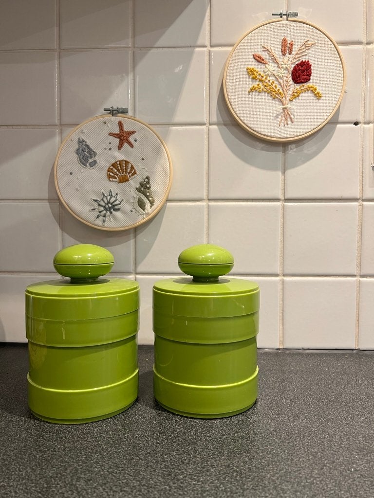 2 vintage plastic voorraadpotten van Vitri *Made in West Ger, Ophalen of Verzenden