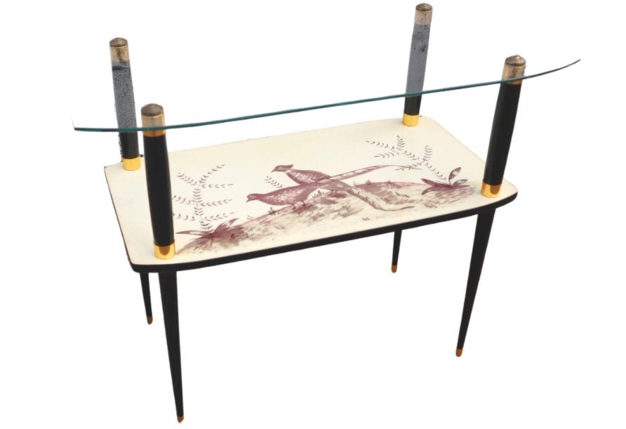 Franse mid-century glazen formica consoletafel - jaren 60s, Antiek en Kunst, Ophalen of Verzenden