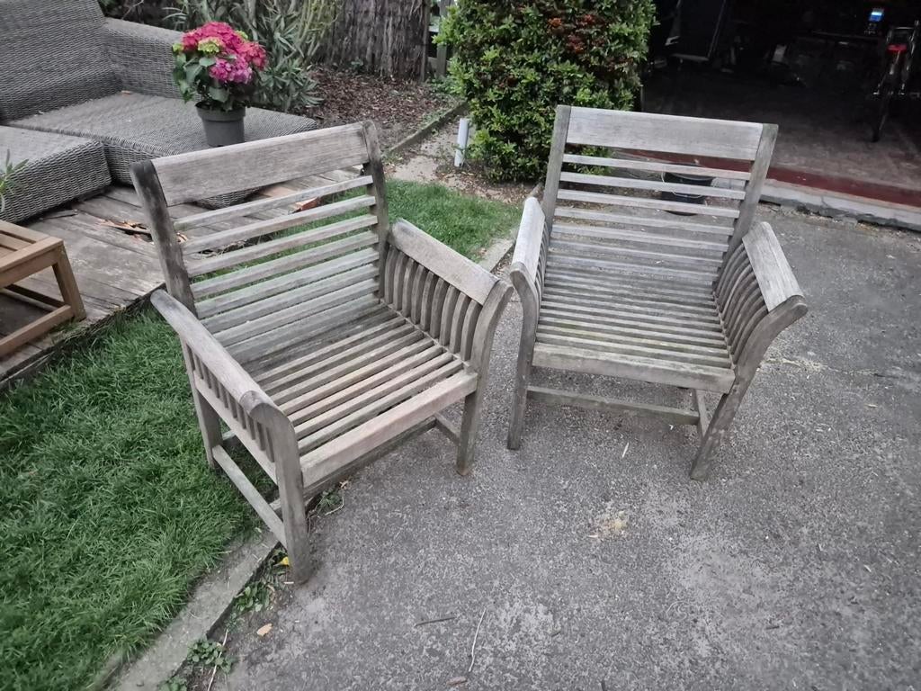 2 massieve houten tuinstoelen, Tuin en Terras, Ophalen