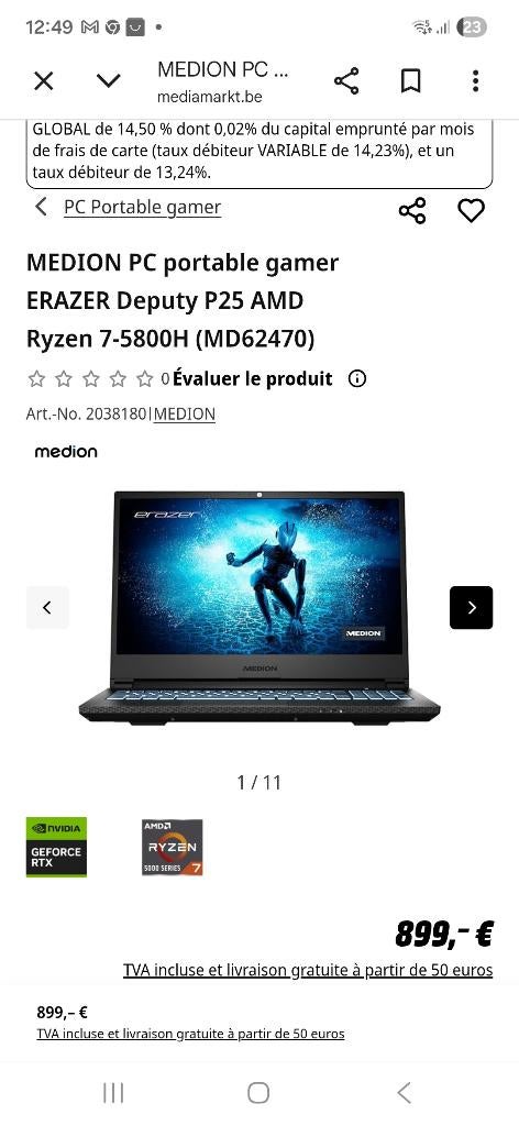 Pc gamer portable, Comme neuf, SSD, Azerty, 15 pouces
