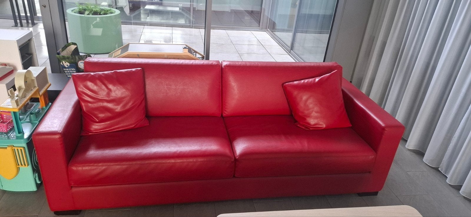 Mooie rode leren 3-zitsbank / Comfortabele lederen zetel, Maison & Meubles, Canapés | Salons, 200 à 250 cm, Comme neuf, Enlèvement