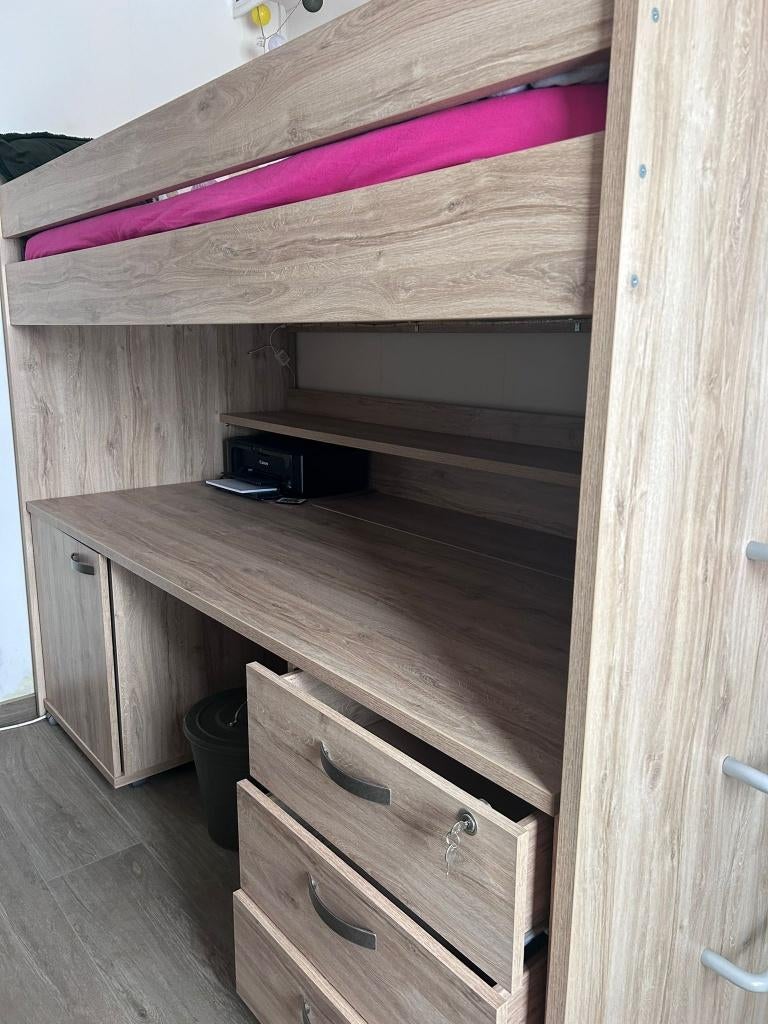 Hoogslaper met bureau (+ plan), Ophalen, Hoogslaper, Eenpersoons, 160 tot 180 cm