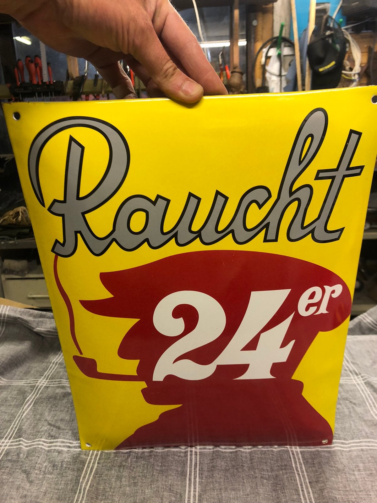 Panneau publicitaire en émail Raucht 24, Collections, Enlèvement ou Envoi, Comme neuf, Panneau publicitaire