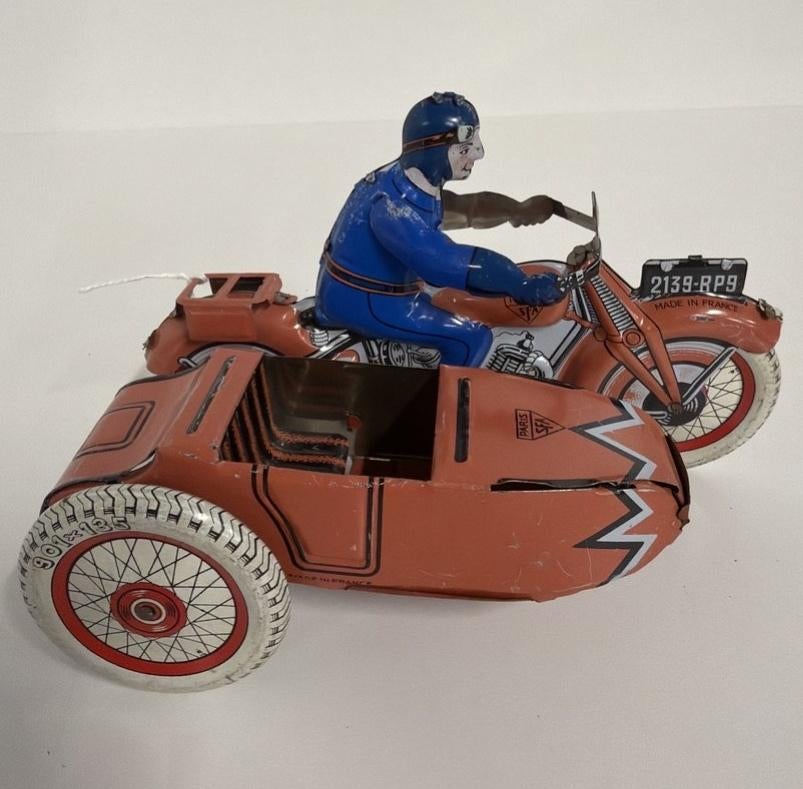 Motorfiets met zijspan SFA France gelithografeerd blikken, Ophalen of Verzenden
