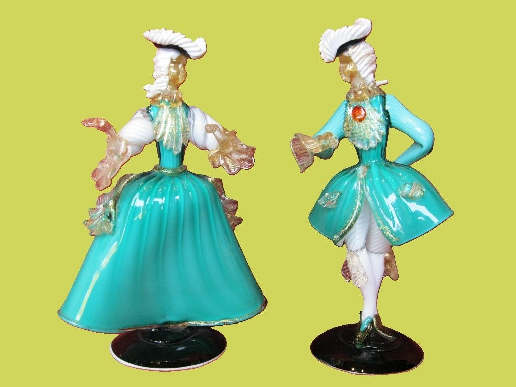 Murano mooie koppel maskerade wit/turquoise, Ophalen