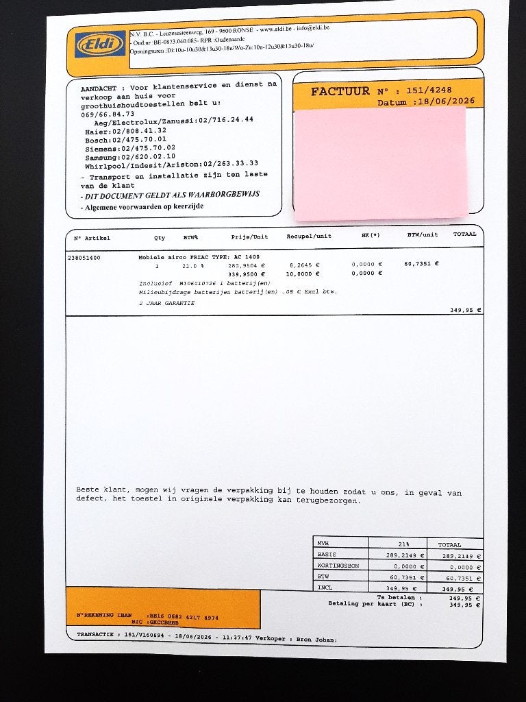 Climatiseur mobile Friac, Electroménager, 60 à 100 m³, Refroidissement et Déshumidification, Comme neuf, Enlèvement