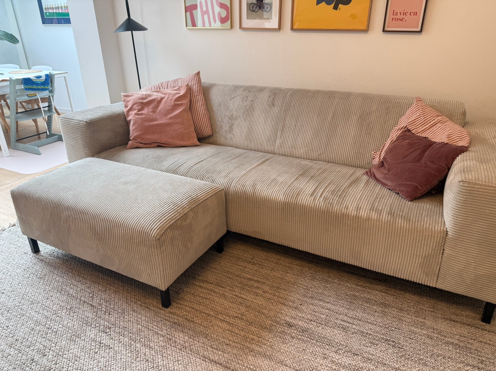 4-zits rib-zetel + hocker (By SIDDE), Huis en Inrichting, Ophalen, Gebruikt, Rib flueel, 75 tot 100 cm