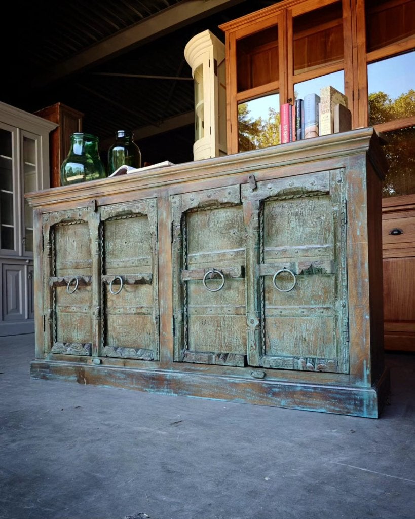 Prachtig antiek dressoir | Tv meubel | Groen patina #, Antiek en Kunst, Ophalen of Verzenden