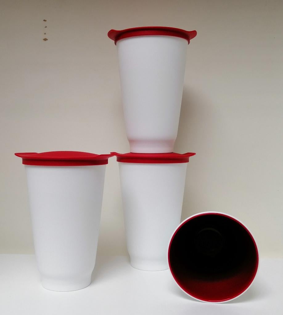 Tupperware™ « Cocktailbeker Allegra » wit en rood, Huis en Inrichting, Keuken | Tupperware, Verzenden, Nieuw, Rood, Bak of Kom