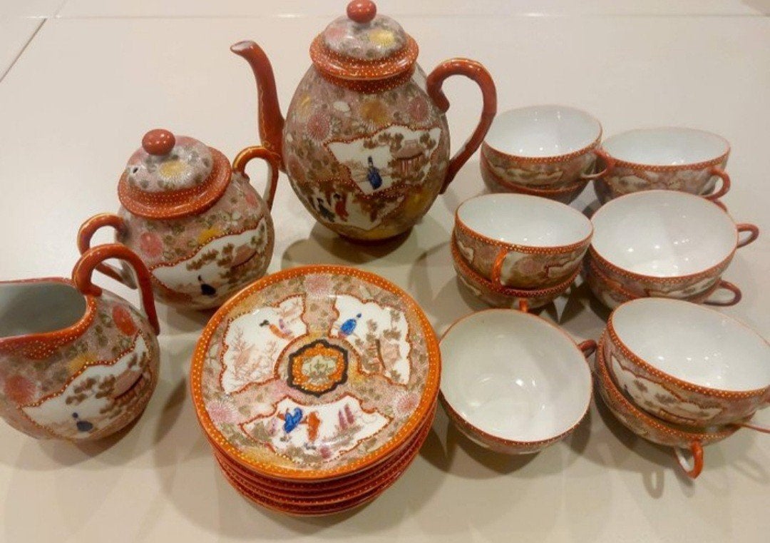 antiek theeservies Japan 1910 meiji periode 25 delig, Antiquités & Art, Antiquités | Services (vaisselle) complet, Enlèvement ou Envoi