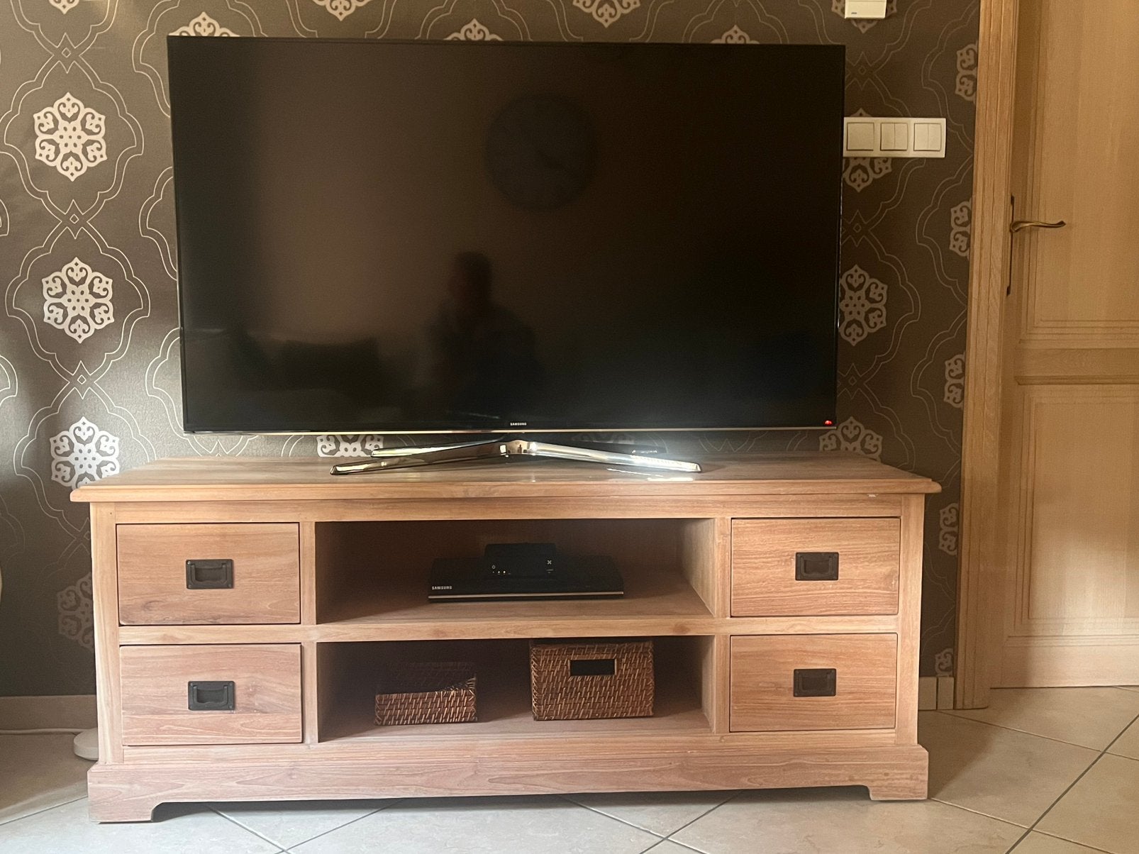Teaken tv meubel, Huis en Inrichting, Kasten |Televisiemeubels, Ophalen, Zo goed als nieuw