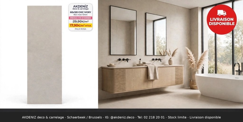 PROMO FIN D'ANNEE CARRELAGE MAT 60X120 CHIC IVORY RECTIFIER, Bricolage & Construction, Neuf, 60 cm ou plus, Carrelage de sol, Céramique