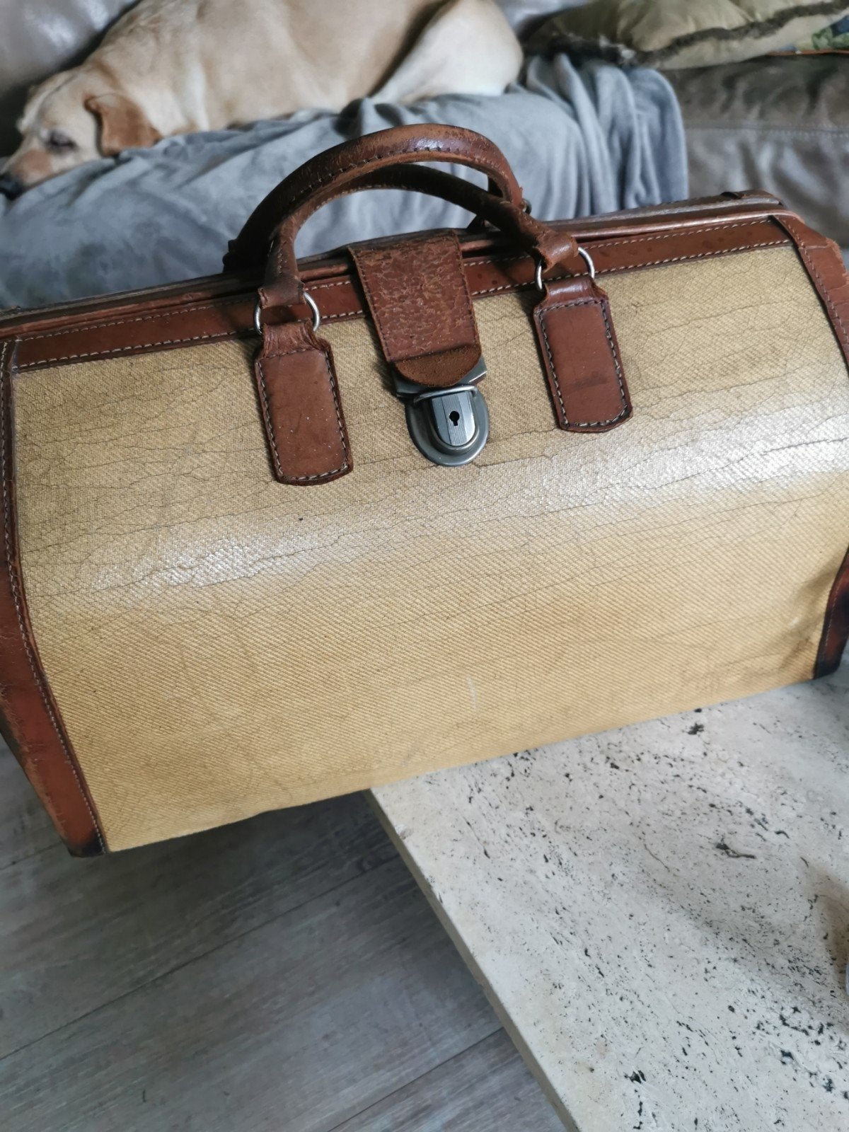 Vintage Gladstone Dokterstas / Reistas – Met Homa Slot, Ophalen, Beige