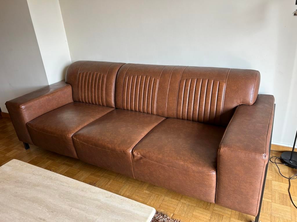Zetel 3-zit lederlook cognackleur, Ophalen, Kunststof, Gebruikt, Driepersoons