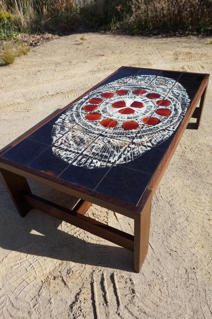 Vintage Belarti salontafel van wengé hout en tegels, 1970s, Huis en Inrichting, Tafels | Salontafels, Ophalen, Gebruikt, Rechthoekig