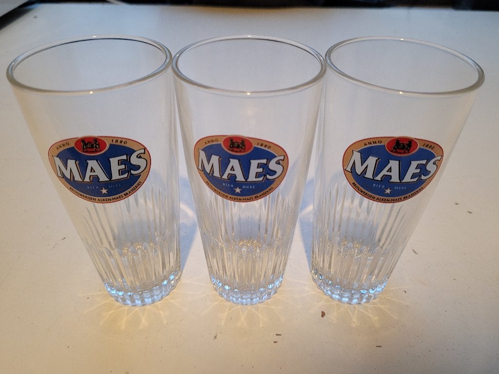 3 Bierglazen MAES, Maison & Meubles, Cuisine | Vaisselle, Enlèvement, Utilisé, Verre, Verre ou Verres