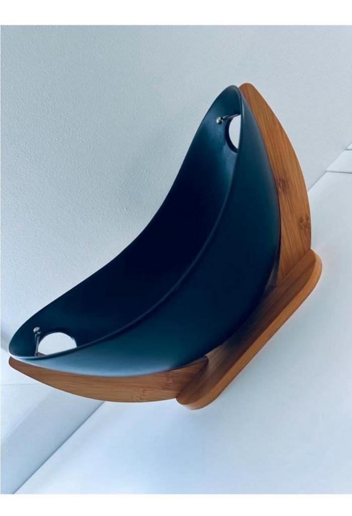 Grand saladier design noir + bois – objet déco élégant, Comme neuf, Panier, Ovale, Enlèvement