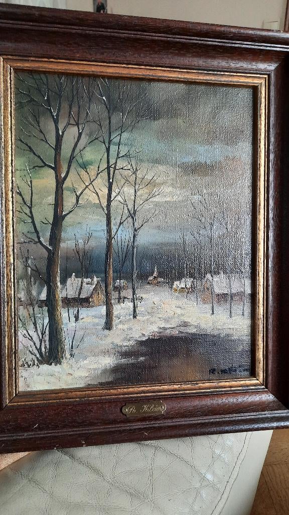 Schilderij sneeuwlandschap van schilder Roelof Klein, Antiek en Kunst, Ophalen