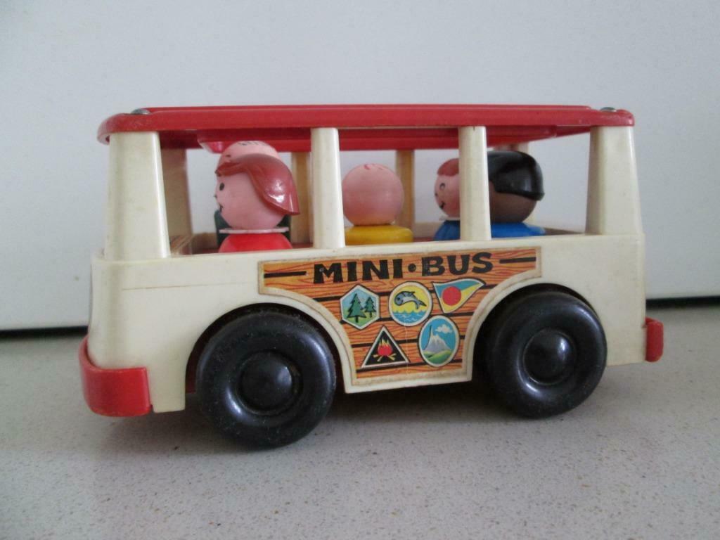 Fisher-Price; minibus FP-141 met 5 mannetjes, Enlèvement ou Envoi, Utilisé, Voiture ou Véhicule, Sonore