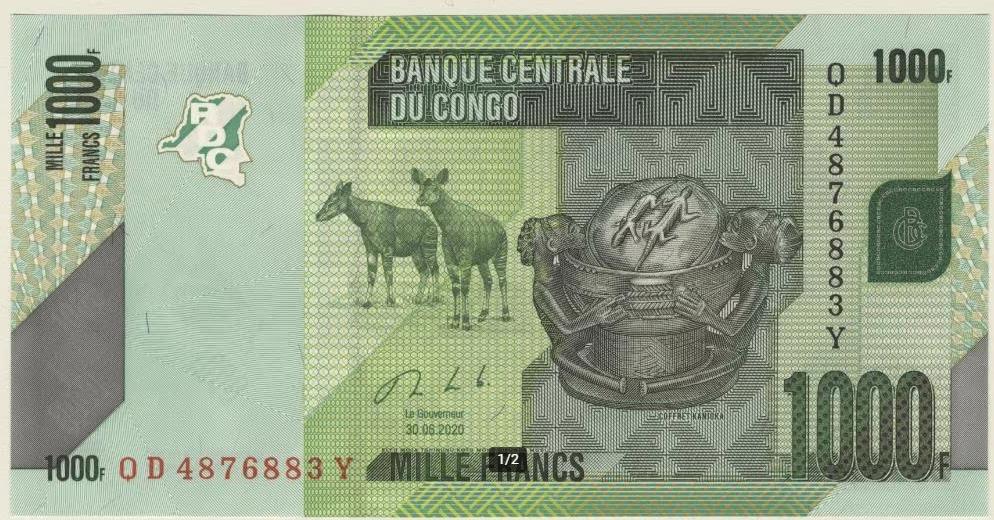 BILLET DE 1 DOLLAR ROUGE DU CONGO NON CIRCULÉ, Envoi, Billets en vrac