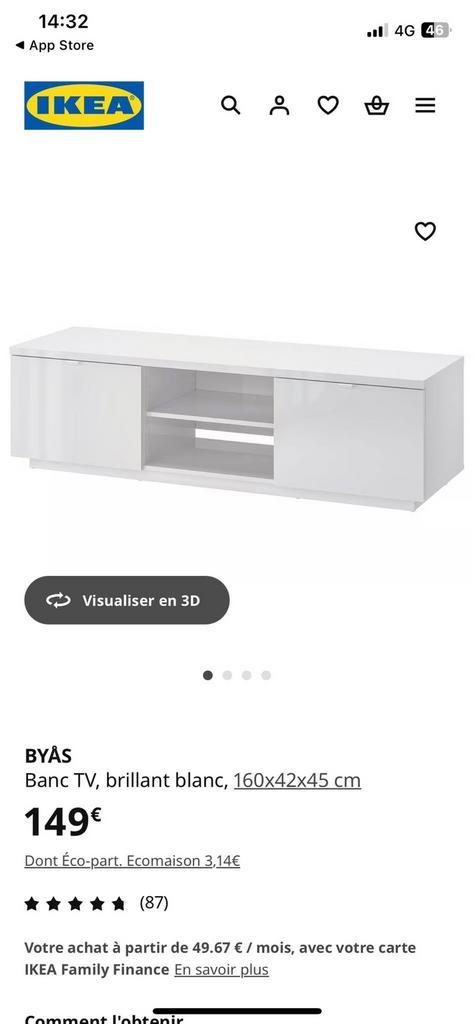 Meuble tv blanc laqué, Enlèvement, Comme neuf