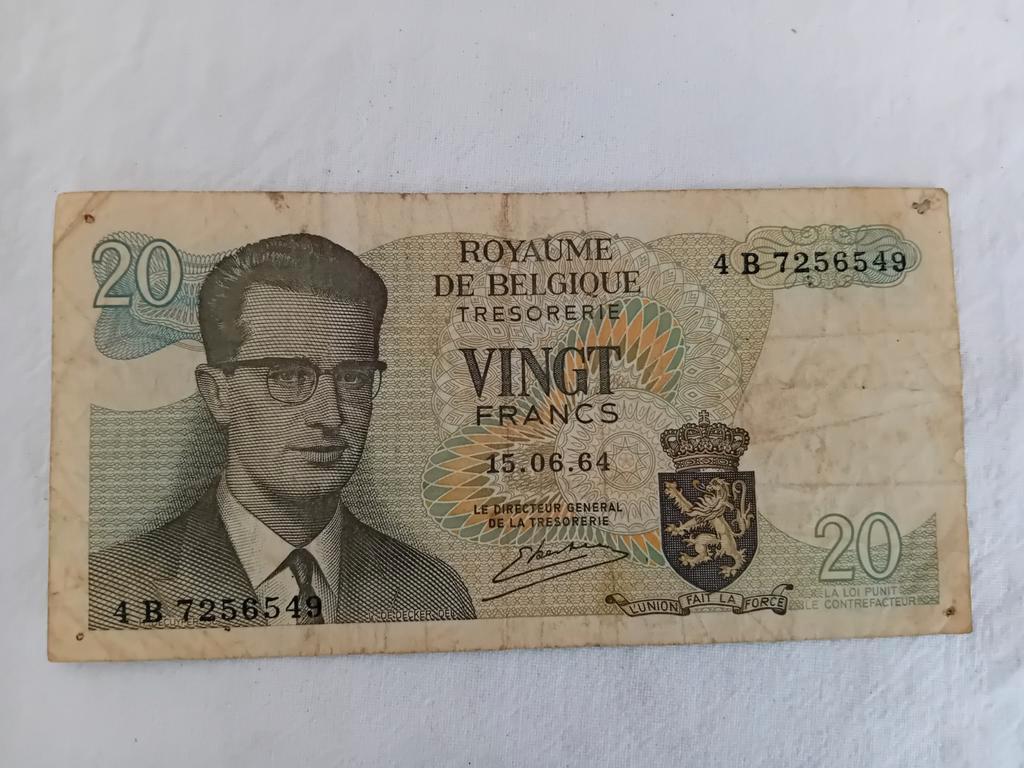 Belgisch biljet van 20 frank 1964, Postzegels en Munten, Ophalen of Verzenden, Los biljet
