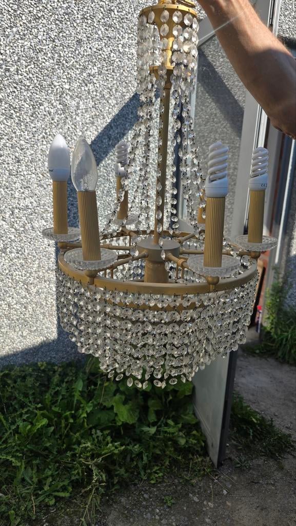 Vintage luster hanglamp met kristallen kasteel kroonluchter, Ophalen of Verzenden
